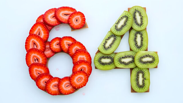 Sixty-four shaped from strawberries and kiwi slices
