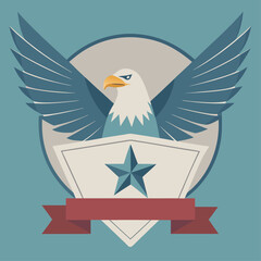 Obraz premium Eagle Emblem With Wings and Star Design on Blue Background