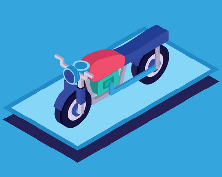 Isometric classic motorcycle icon in clean flat vector style for transport, vintage mobility, and automotive design
