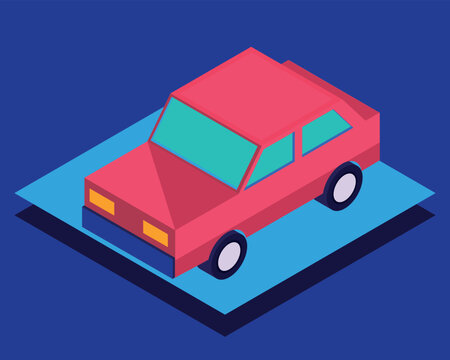 Isometric red car illustration in clean flat vector style for transport, automotive design, and modern mobility visuals