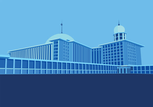 Vector illustration of Istiqlal Mosque Jakarta showcasing iconic Indonesian Islamic architecture in clean modern style