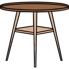 Minimalist Tall Round Wooden Table With Three Legs And A Central Support Structure In A Simple Brown And Tan Color Palette Against A Black Background