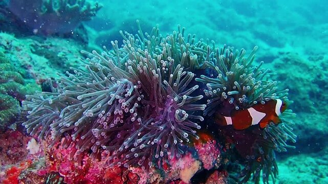 Footage of Clownfish and anemone at Tioman island