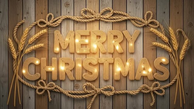 Festive rope art animation showcasing a Merry Christmas message, conveying rustic cheer