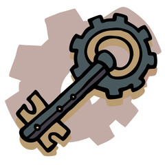 Key Design With Gear in the Background for Mechanical Themes