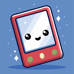 Cute Cartoon Phone With a Smiling Face on a Blue Background