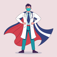 Doctor With Cape Standing Confidently in a Bright Setting