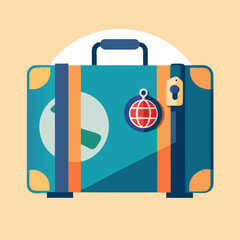 Colorful Travel Suitcase With a Globe and Lock Design