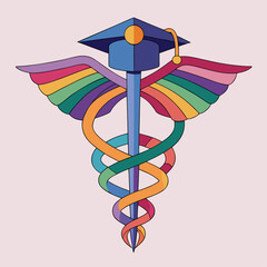 Symbol Shows Graduation Cap on Medical Staff With Colorful Wings