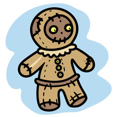 Small Doll Made of Cloth and Thread is on a Light Background