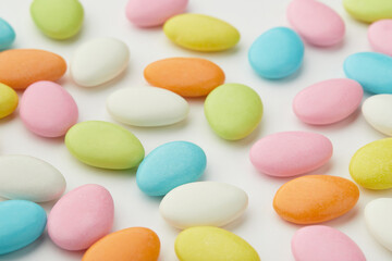 Traditional Easter Portuguese candies. Colorful sweets on white background.