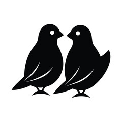 Monochrome icon featuring two adorable black birds sitting together, representing a couple in love, perfect for a wedding or Valentine's Day