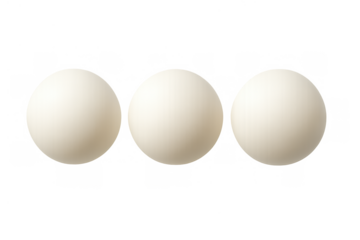 Three white table tennis balls on transparent background, featuring sport equipment and game elements