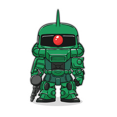 Cute Green Armored Mecha Robot Illustration