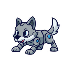 Cute cartoon robot wolf mascot illustration