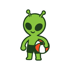 Adorable Cartoon Alien with Beach Ball