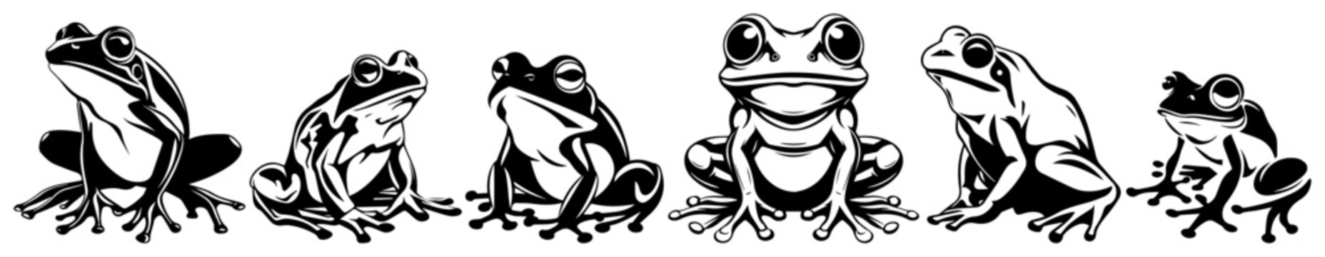 Set of cute frog toad amphibian animal sketches vector illustration