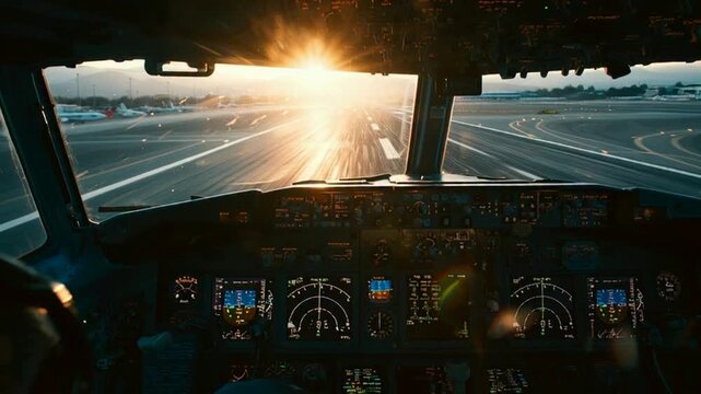 Experience the thrill of takeoff from the cockpit with stunning sunrise views during flight