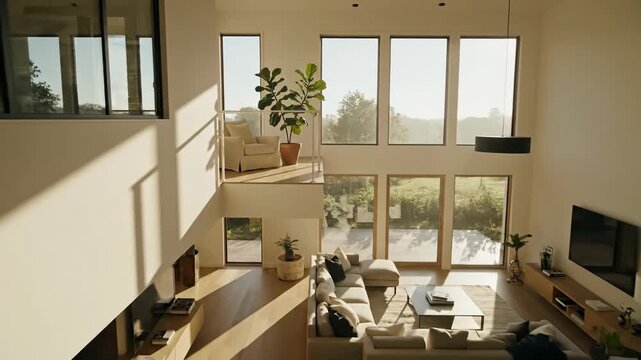 Bright Modern Home Interior with Cozy Armchair and Fiddle Leaf Fig Plant by Sunny Window
