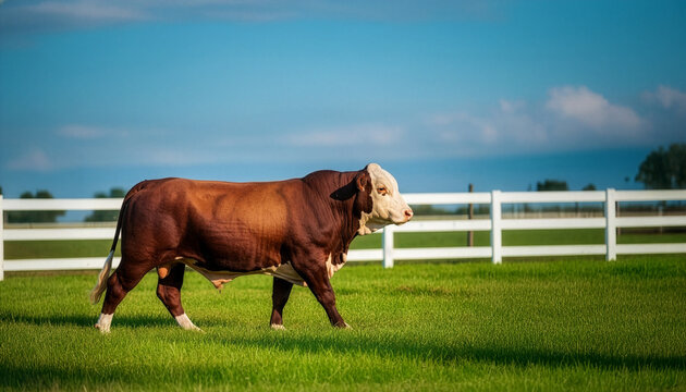braford bull in farm green grass 