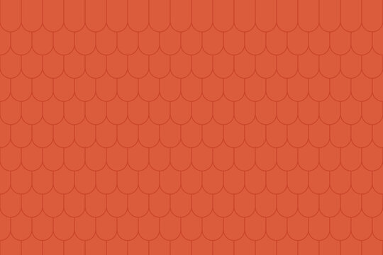 Vector seamless roof pattern with brick-red shingles. Repeating tile texture for house roofing design. Rustic red rooftop background for construction, architecture, and building materials.
