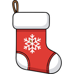 Red Christmas Stocking With White Snowflake Design And White Fur Trim Hanging Against A Black Background Simple Festive Holiday Decoration