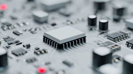 Close-up of a detailed circuit board with integrated components in macro