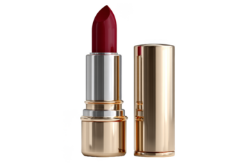 Bright red lipstick on a transparent background for cosmetic advertising and beauty marketing