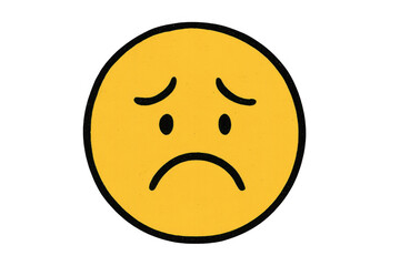 Fototapeta premium Yellow sad crying emoji expressing sorrow and distress, showing negative emotion and bad mood with a transparent background
