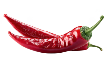 Red chili peppers placed close together on a transparent background showing their shiny skin and natural shape