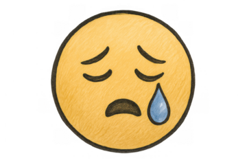 Crying emoji displaying sadness and distress with a teardrop, conveying unhappy emotions and melancholy on a transparent background