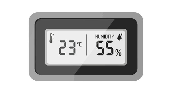 Digital display showcasing temperature at 23 degrees Celsius and humidity at 55 percent