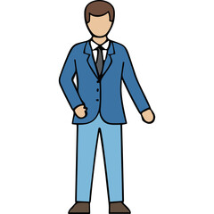 Man In Blue Suit And Light Blue Pants With A Tie Standing On Black Background