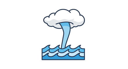 Stylized waterspout illustration connecting a fluffy cloud with ocean waves scene