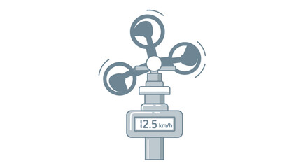 Illustration of a Rotating Anemometer Showing Wind Speed in Kilometers per Hour