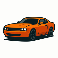 Orange Muscle Car Front Three Quarter View Illustration