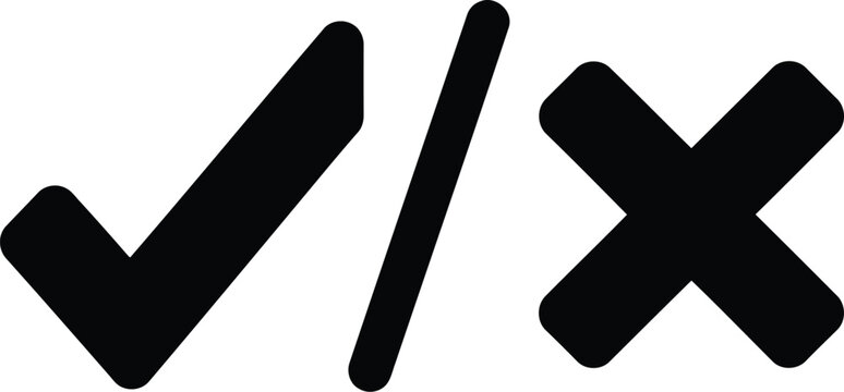 Checkmark and cross symbol for yes no true false decision making right wrong approval rejection concept vector