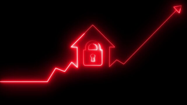 Glowing neon line House under protection icon isolated on black background. Home and lock. Protection, safety, security, protect, defense concept.