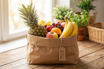 Paper bag with fruits