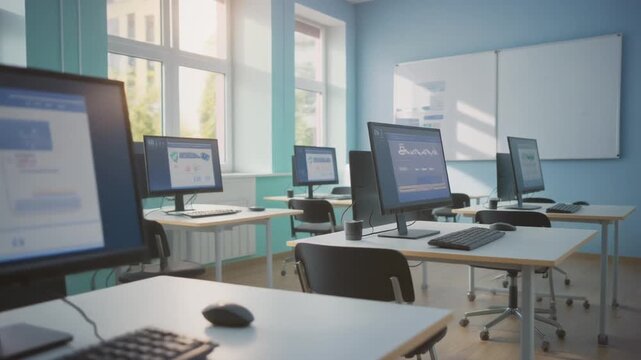 Minimalist classroom with Desktop Computer Technology