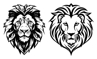 Set of two lion head portraits mascot logo tattoo vector illustration
