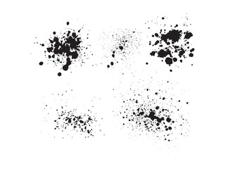 Black ink splatter stain and spray splash vector isolated on transparent background in urban graffiti style with drops, drips, and grunge texture effect illustration.