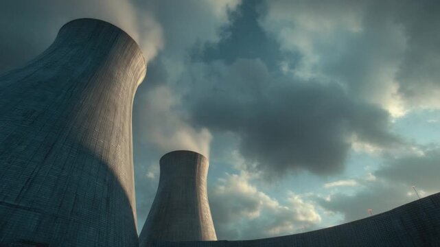Industrial Power: Towering industrial structures punctuate the landscape, billowing plumes of steam against a backdrop of brooding clouds, a stark display of industry meeting the environment.