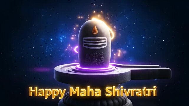Lord shiva lingam radiating mystical cosmic light celebrating maha shivratri dark blue background graphic illustration