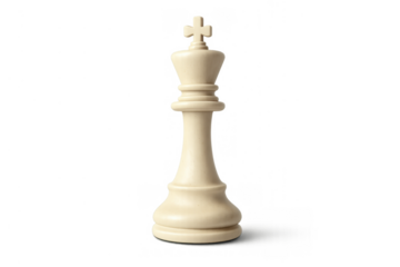 White king chess piece standing isolated on a transparent background, symbolizing strategy, business leadership, and competition