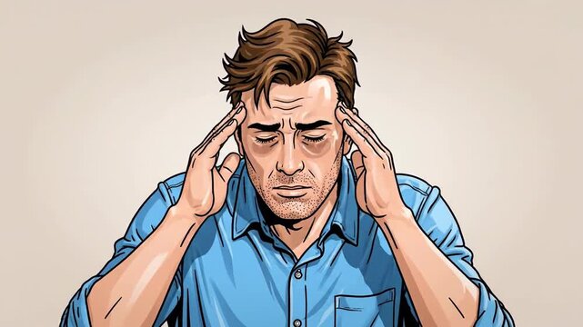 A Man's Struggle With Headache Symptoms and Physical Appearances, Illustrated