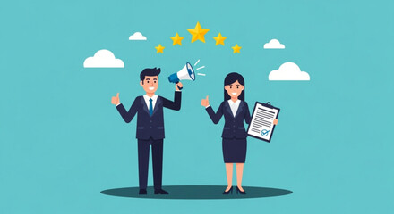 Customer service excellence awarded with five-star rating and positive feedback from business professionals