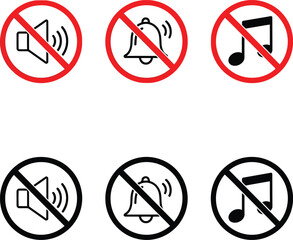 Collection of mute icons no sound bell music note symbols prohibition signs vector set vector © Bacon