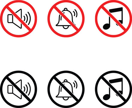Collection of mute icons no sound bell music note symbols prohibition signs vector set vector