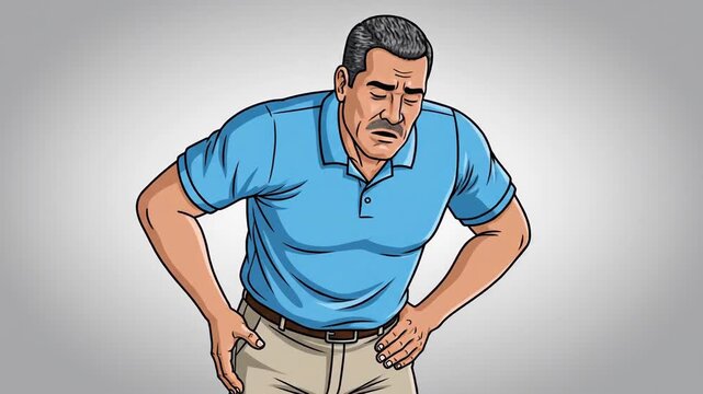 Animated Illustration of a Man Expressing Pain and Discomfort With Gestures